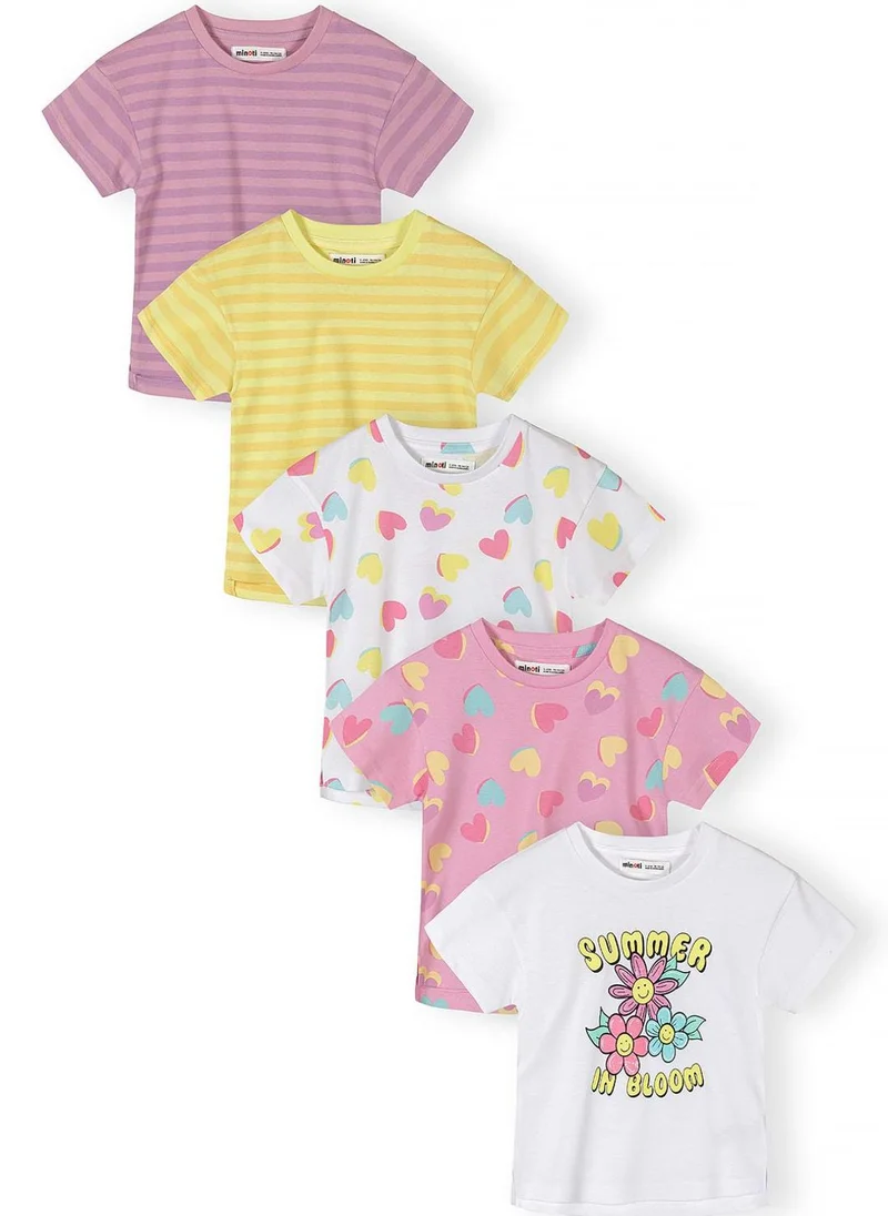 مينوتي Girls 5-pack short-sleeved cotton t-shirts lilac white yellow 3 months to 7 years